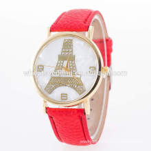 Hot design leather eiffel tower custom logo watches wholesale